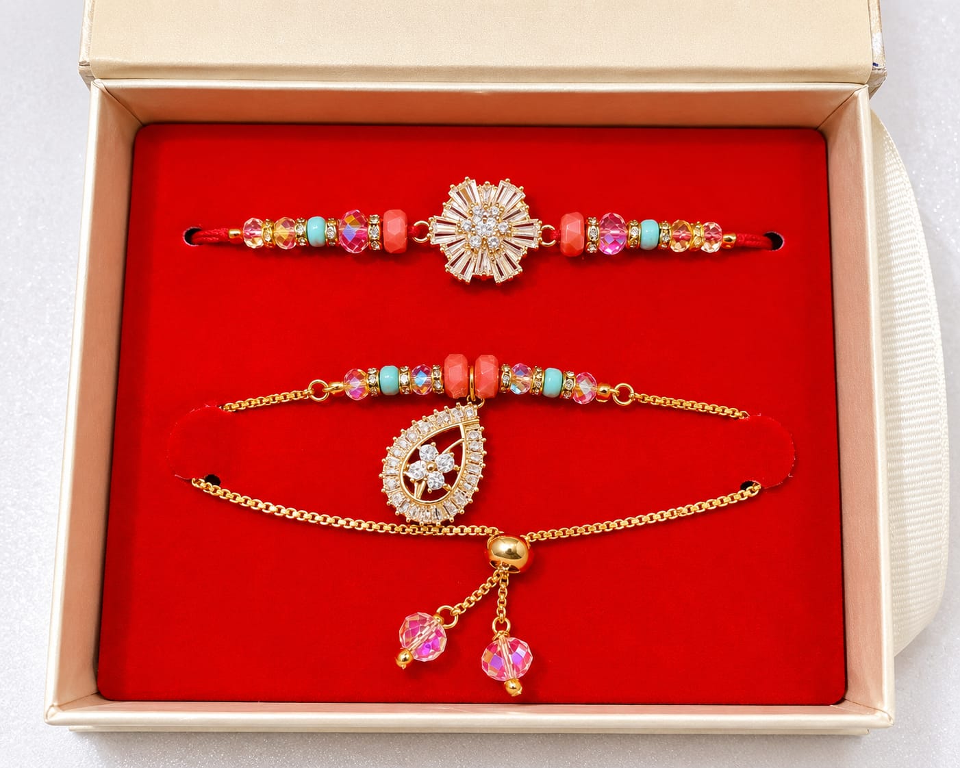AD Designer Bahiya Bhabi pair set with Metel chain & Multi Colour Glass Beads